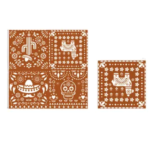 Mexican Day of the Dead theme paper napkins with traditional folk art patterns