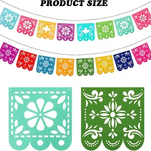 Mexican Papel Picado felt banner showing 10ft length and 5.8 inch flag size specifications