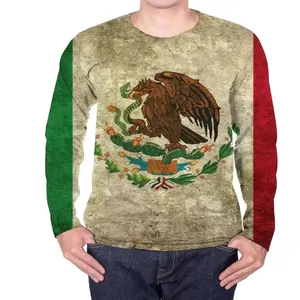 Detaillierte Vorderansicht des Mexiko-Flaggen 3D-Druck Langarm-T-Shirts.