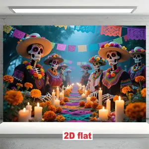Mexican Day of the Dead Garden Flag Sugar Skull Traditional Pattern Polyester Banner for Halloween Yard Party Outdoor Decoration