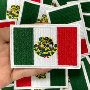 Macro view showing the detailed embroidery texture of the Mexico flag iron-on patch