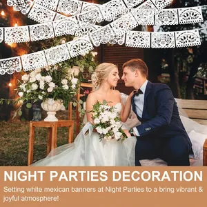 Elegant white Mexican plastic banners for garden wedding party decorations with hollow lace designs