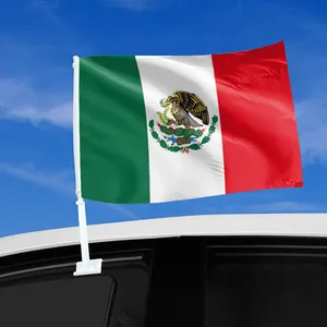Premium Mexican car window flag with white pole for vehicle decoration, 30x45cm