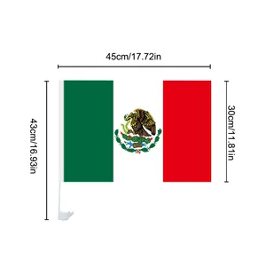 Mexican car window flag 30x45cm with 43cm plastic flagpole dimensions diagram view