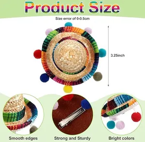 Detailed product size view of mini Mexican sombrero hair clip with 3.25 inch diameter