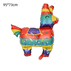 Detailed view of colorful 95x73cm llama piñata balloon for festive Mexican party decor