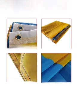 Detail view of polyester flag featuring copper grommets and reinforced double stitching