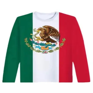 Lässiges Langarm-T-Shirt mit einem lebhaften 3D-Mexiko-Flaggen- und Emblem-Druck