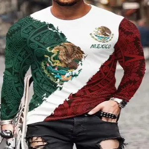 Herren Langarmshirt mit mexikanischer Flagge und Adler-Emblem 3D-Druck Streetwear.