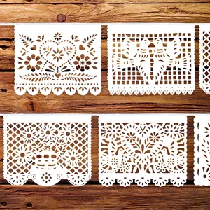 White Mexican Papel Picado felt banners for wedding and party carnival decorations