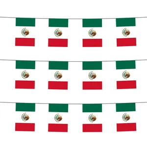 Vue détaillée des drapeaux mexicains en guirlande avec emblème sur fond blanc