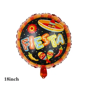 18-inch Mexican Fiesta foil balloon featuring vibrant sombrero and maracas patterns.