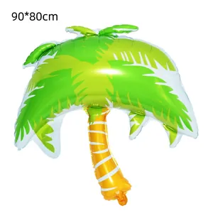 Tropical palm tree shaped green and gold aluminum foil party balloon sized 90x80cm