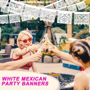 Decorative white Mexican party banners for wedding carnival and outdoor celebration