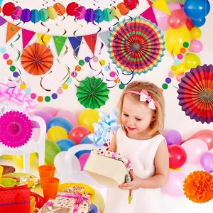 Buntes mexikanisches Karneval Party Deko Set mit Papierfächern, Bannern und Ballons
