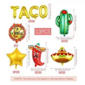 Detailed size specifications for 13pcs Mexican fiesta party aluminum foil balloons