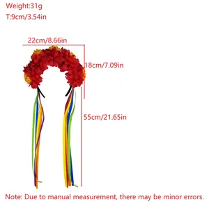 Detailliertes Größendiagramm mit Abmessungen des Halloween-Ringelblumen-Stirnbands