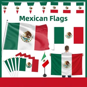 Mexique Drapeau National Bannière en Polyester Vert Blanc Rouge Tricolore Avec Emblème National Pour Fête de l'Indépendance Événements Sportifs