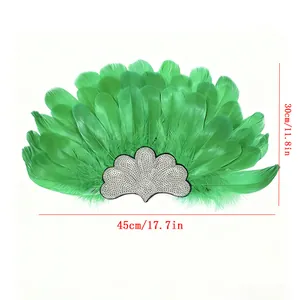 Detail view of green feather carnival headband with 45x30cm size measurements.