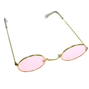 Occhiali hippie retrò con montatura dorata e lenti ovali rosa per decorazione party
