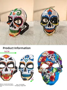 Mexican Day of the Dead sugar skull mask set with dimensions and PVC material details