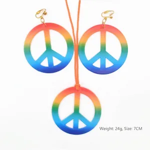 Set gioielli segno della pace arcobaleno con collana e orecchini clip per feste hippie