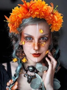 Gros plan d'un bandeau de fleurs de souci orange vibrant pour le style de fête d'Halloween