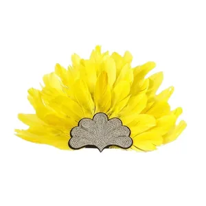 Vibrant yellow feather carnival headband with sparkling center piece for festival party.