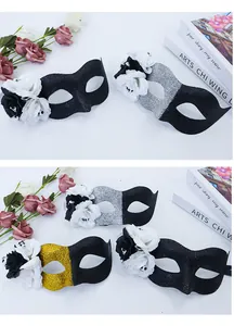 Glitter half-face Halloween masks featuring skull and rose details in multiple colors