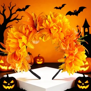 Serre-tête Halloween aux fleurs de souci orange vif pour fêtes et déguisements