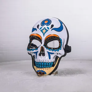 Close-up of colorful resin sugar skull mask for Mexican Day of the Dead party