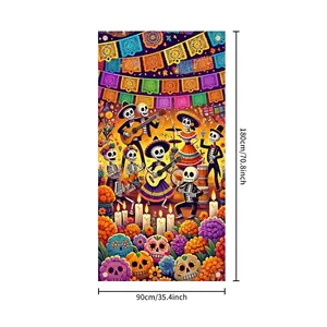 Banner per porta scheletro mariachi Giorno dei Morti per decorazioni festa Halloween.