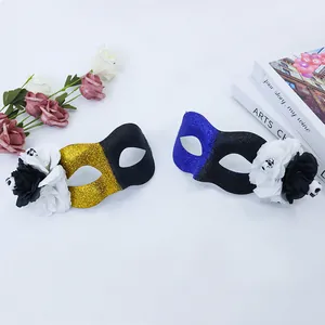 Glittery Halloween masquerade masks with skull and flower details for Day of the Dead