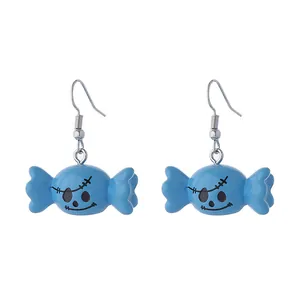 Boucles d'oreilles bonbons bleus avec motif squelette Halloween pour fête d'enfants