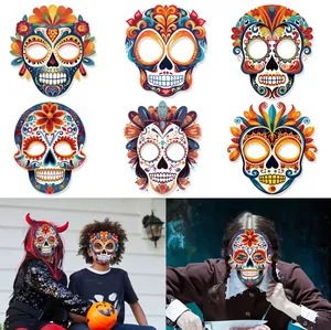 Bunte Tag der Toten Papier-Totenkopfmasken für Halloween und Maskenball-Party-Kostüme
