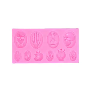 Molde de silicona rosa con diseños de calaveras de Halloween para chocolate y decoraciones