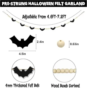 Dettagli della ghirlanda di pipistrelli in feltro e perline di legno con dimensioni