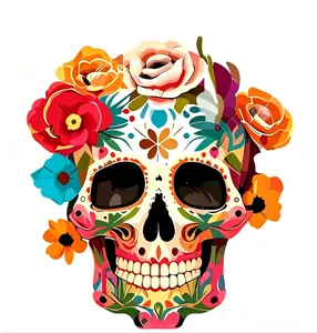 Vibrant Mexican sugar skull graphic featuring a detailed colorful floral rose crown