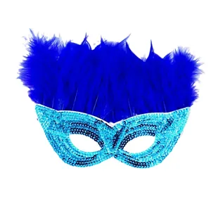 Blaue Pailletten-Maske mit Federn für Karneval und Maskenball-Partys
