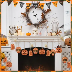 Ornements vintage en bois tête de mort mexicaine pour décoration de cheminée Halloween