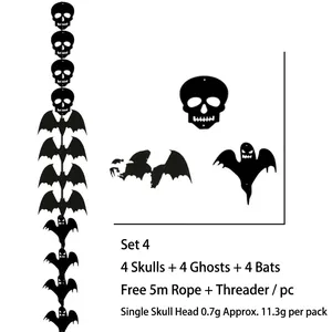 Set di striscioni fai-da-te per Halloween con teschi, pipistrelli e fantasmi neri