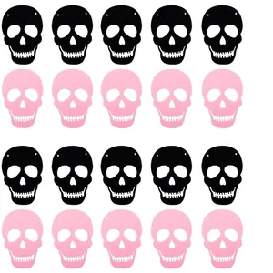 Set of 20 pink and black heart-eye skull paper cutouts for Halloween garland decorations