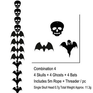 Set ghirlanda di Halloween in feltro con teschi neri, fantasmi e pipistrelli decorativi