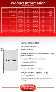 Comprehensive technical specification table for garden flags, banners, and backdrops