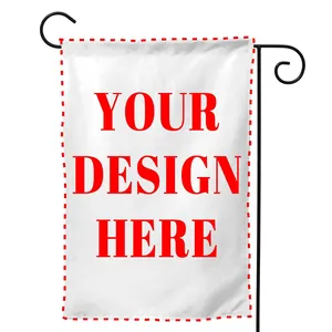 Blank white garden flag on black metal stand for custom DIY printing designs