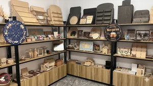 Variety of laser-cut wooden festival ornaments and 3D tabletop decorations