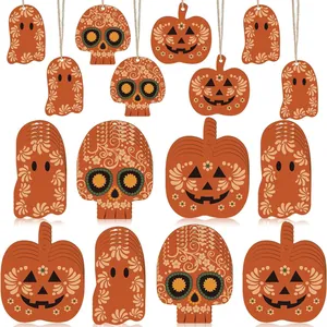 Décorations Halloween Jour des Morts en bois fantôme citrouille tête de mort set
