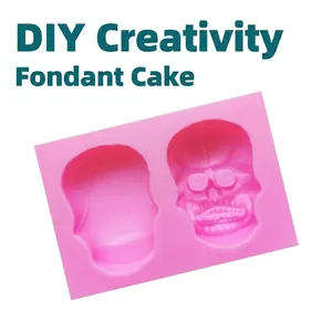 Halloween Skull Silicone Mold For Fondant Cake Decoration Chocolate DIY Baking Craft Pink 3D Skull Mask Candy Mold