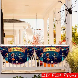 Day of the Dead half-round banners with sugar skull design for festive porch decoration