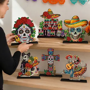 Mexican Day Of The Dead 3D Multi Layer Wooden Table Ornament Sugar Skull Sombrero Dia De Los Muertos Party Decor